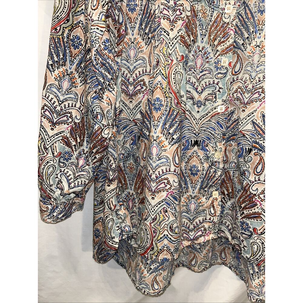 Coldwater Creek Sz LG Cotton Floral paisley Band Collar Shirt Pintucks Career - Picture 5 of 11